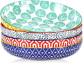 Selamica 9.6" Pasta Bowls Set of 4, 51 OZ Large Salad Bowls, Ceramic Wide and Shallow Serving Bowls for Soup, Dinner, Microwave & Dishwasher Safe, Assorted Colors