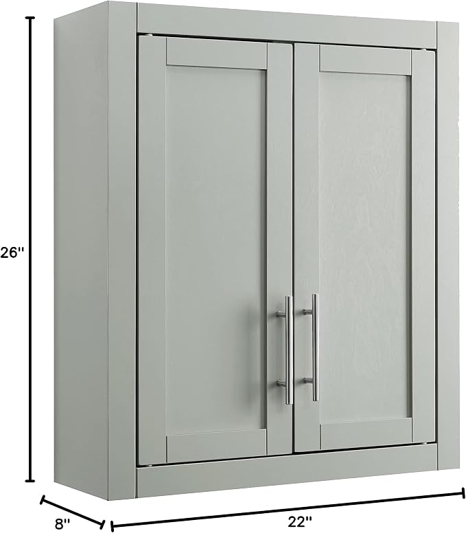 Crosley Furniture Savannah Wall Mounted Bathroom Storage Medicine Cabinet with Shelves, Gray