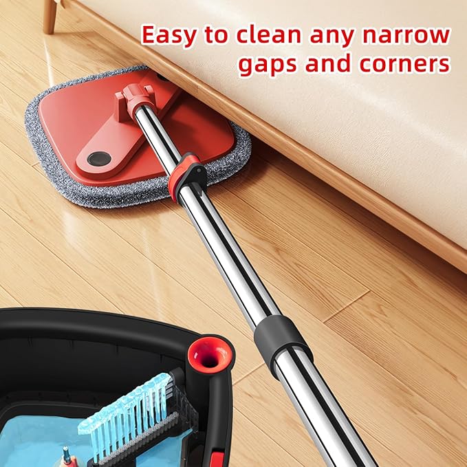Spin Mop and Bucket Set with Separation Dirty and Clean Water System, Self Wringing 360° Rotating Clean Mop-Head and Bucket Set for Hardwood Tile Marble Floor with 6pc Replaceable Mop Pads