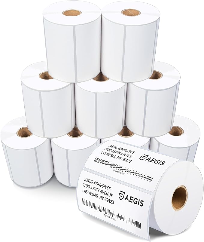 Aegis Adhesives - 3.5" X 1.5" Direct Thermal Labels (9000 Count, 10 Rolls) - Inventory Barcode Stickers, SKU Labels, and Shelf Identification - Compatible with Zebra and Rollo Printers