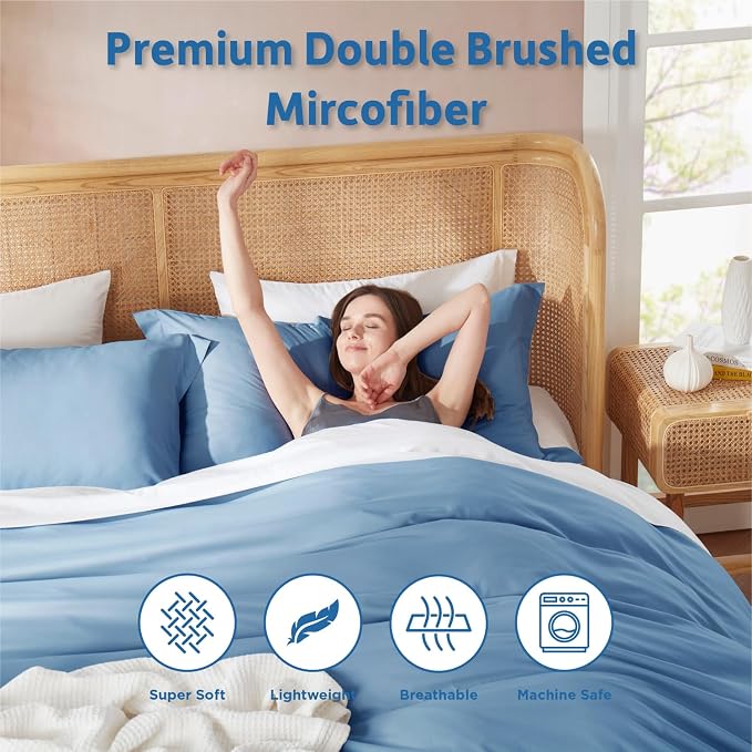 Nestl Blue Heaven Duvet Cover Full Size - Soft Double Brushed Full Size Duvet Cover Set, 3 Piece, with Button Closure, 1 Duvet Cover 80x90 inches and 2 Pillow Shams