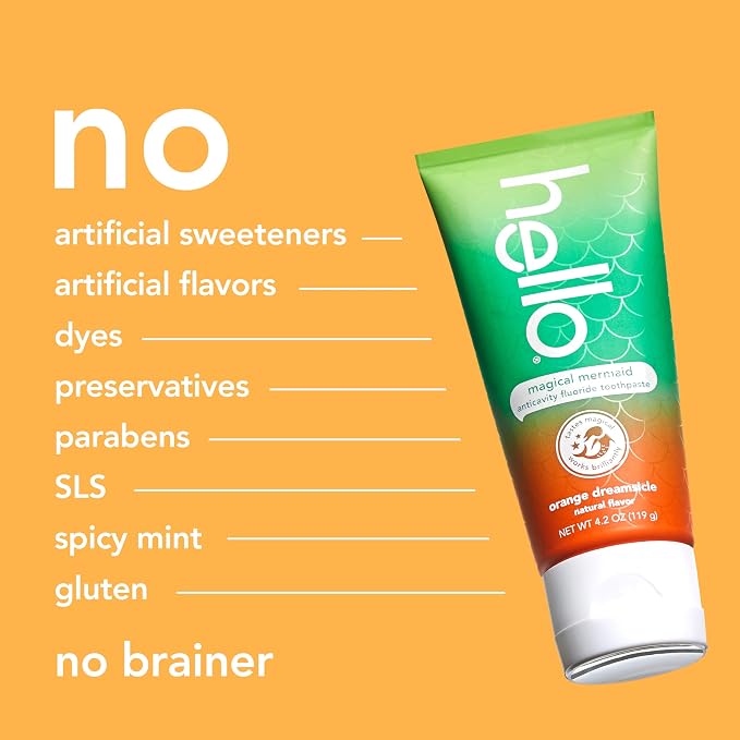 Hello Magical Mermaid Kids Toothpaste with Fluoride, Orange Dreamsicle Flavor Toothpaste for Kids, Safe for Ages 2 and Up, Helps Prevent Cavities, Strengthen Enamel, Polish Teeth, 12 Pack, 4.2 Oz Each