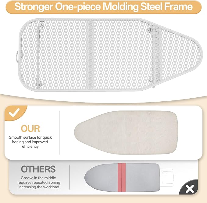 Small Ironing Board top with Heat Resistant Cover, Compact Mini Ironing Board with Metal mesh Frame,for Dorm,Apartment and Travel, Hook for Hanging, Iron Board, Iron Table Stand 12”×30” Cream White
