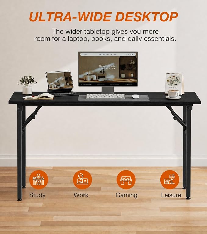 XBurmo Folding Desk Foldable Table, No Assembly 55.1" Foldable Desk Space-Saving Workstation for Small Space, Computer Table, Flat Storage for Home Office, Bedroom, Dorm, Study Room, Dark Oak