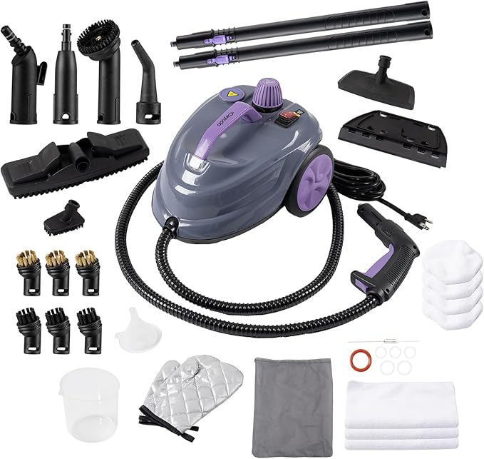 Steam Cleaner, Powerful Heavy Duty Canister Steamer with 34 Accessories, Steam Mop with 16.4 Ft Extra-Long Power Cord for Home Floor Cleaning, Grout, Upholstery, Car Detailing, Purple