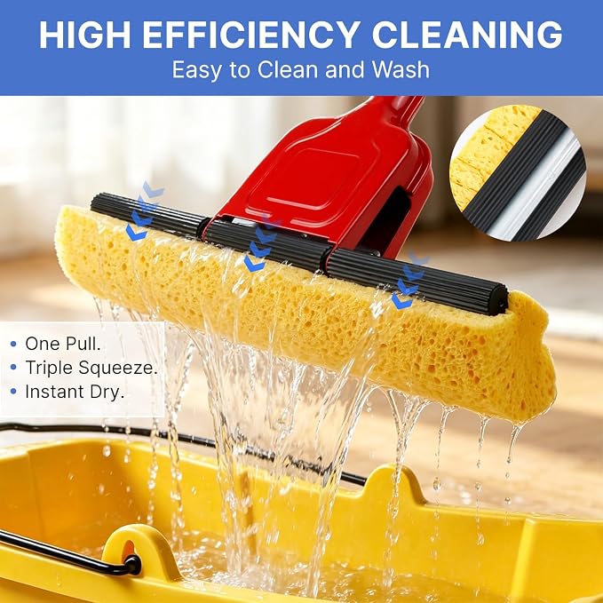 Replacement Mop Heads 4 Pack, Super Absorbent Cellulose Sponge Refills for Flat Floor Cleaning, Compatible with Wood, Tile & Laminate Floors