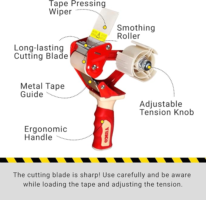 IDL Packaging T235 Heavy Duty Tape Gun Dispenser for 2" Tapes, Strong Metal Construction, Safe and Durable Blade, Rubber Roller and Handle