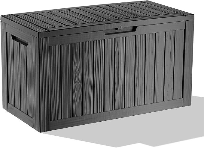 DRATO 85 Gallon Outdoor Storage Box Waterproof, Lockable Resin Deck Box for Patio Furniture, Pool Supplies & Garden Tools, Weatherproof Outside Storage Bin for Backyard Porch (Black, 85 Gallon)