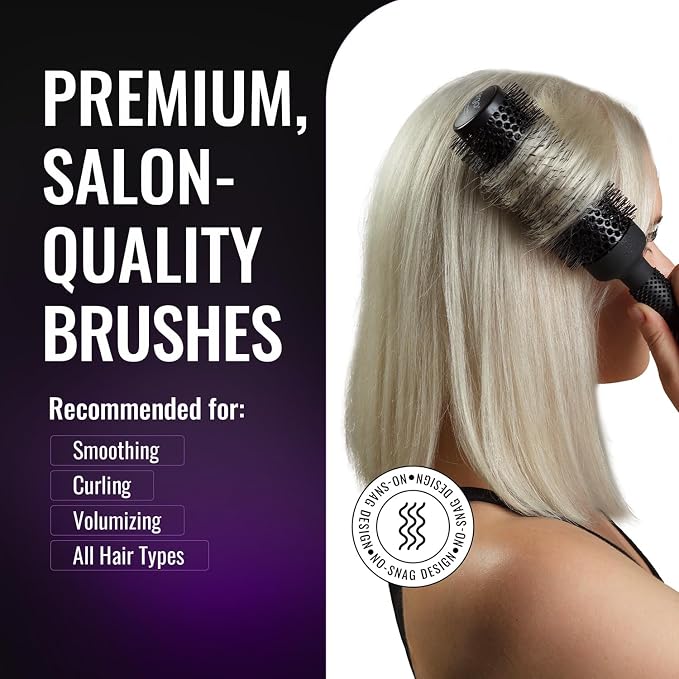 ERGO Ceramic Ionic Round Brush for Blow Out - Salon Quality Hair Brushes for Women - Roller Brush for Blow Drying, Wet and Dry Hair Styling, Volumizing Hair Care - ER25: 1"