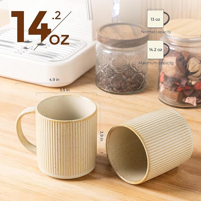 theterra Ceramic Coffee Mugs Set of 4, 14.2oz Handmade Coffee Cups with Handle for Latte, Tea, Milk, Beer, Hot Cocoa, Cappuccino