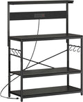 SUPERJARE Bakers Rack with Power Outlets, Microwave Stand, 39.4 X 14.3 Inch Larger Desktop, Kitchen Storage Rack with Adjustable Middle Shelf, 6 S-Shaped Hooks, Coffee Bar Stand, Black