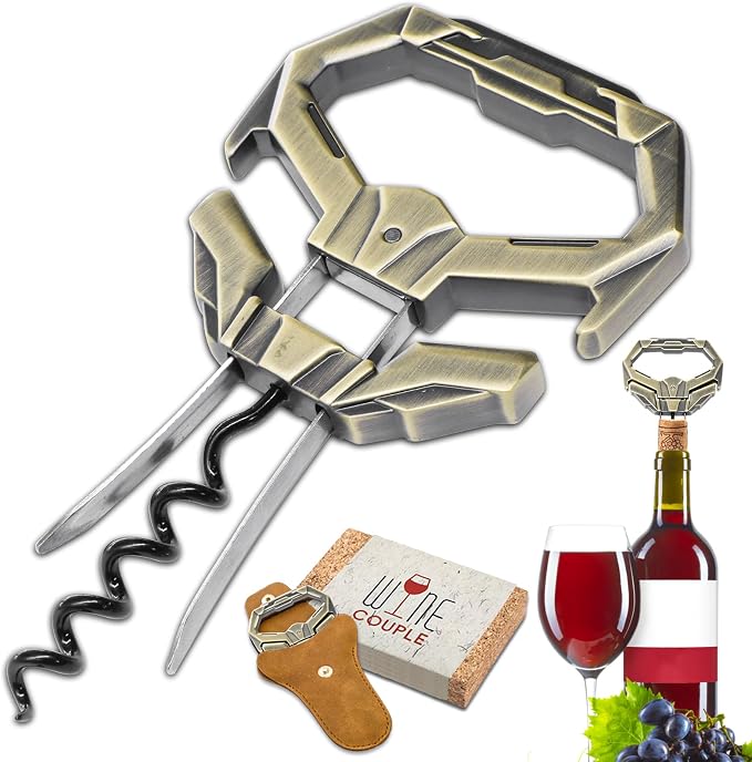 Ah So Wine Opener for Vintage Bottles, Old Wine Corkscrew with Portable Leather Case, Two Prong Cork Puller, for Wine Connoisseurs & Collectors to Uncork, Ideal Gifts for Wine Lovers (Mecha Bronze)