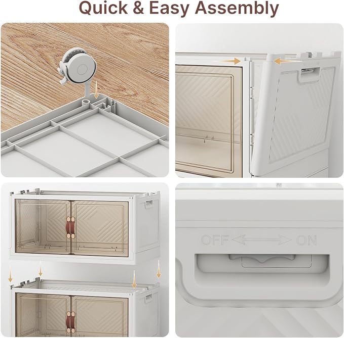 720QT Stackable Storage Bins with Lids, Storage Cabinet with Wheels | Lockable Storage Bins with Clear Doors Heavy Duty Closet Organizer Extra Large Collapsible Plastic Storage Box for Dorm Home