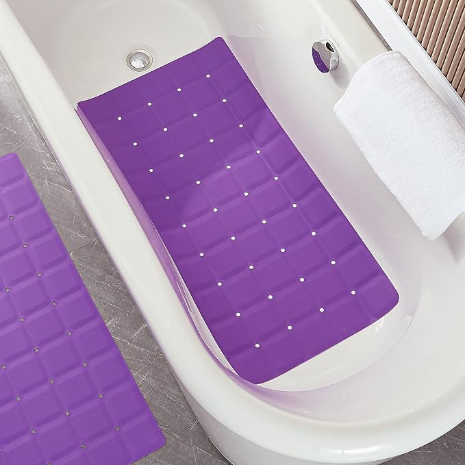 Webos Foldable Silicone Bathtub Mat: Jumbo Size Heavy Duty Safety Bath Mat for Tub Without Suction Cups Non Slip Bath & Shower Mat for Textured, Reglazed, Refinished Tub (Eggplant Purple,35.8 x 17.7)