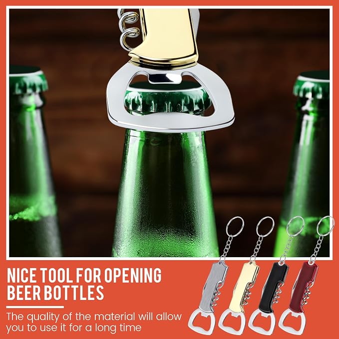 Ziliny 24 Pcs Bottle Opener Keychain Bulk Wine Bottle Beer Opener Keychain 3.27" Stainless Steel Corkscrew Waiter Corkscrew Wine Keyring Gifts for Christmas Bar Party Wedding Home (Mix Color)