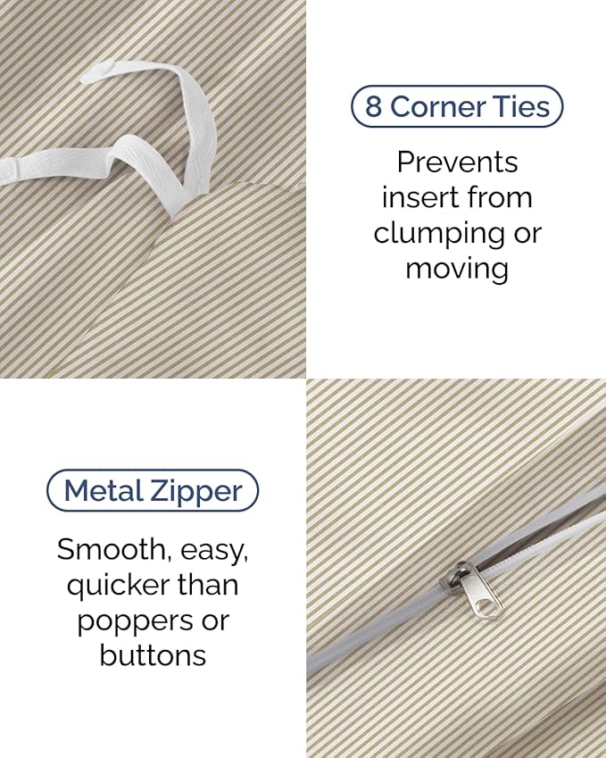 Duvet Cover Twin/Twin XL Size Set - Extra Soft Twin/Twin XL Duvet Cover 68" x 90" with 1 Pillow Sham for Women, Men, Kids & Teens - Easy-Care & Fade Free with Zipper Closures & Ties (Beige Stripes)