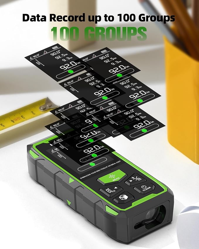 Huepar Dual Laser Measuring Tool, Fathers Day Dad Gifts, 393Ft Green-Beam Bilateral Digital Laser Distance Measure 6-Unit Ft/In/M, Rechargeable Laser Measurement Tool-Backlit LCD Display, Angle Sensor