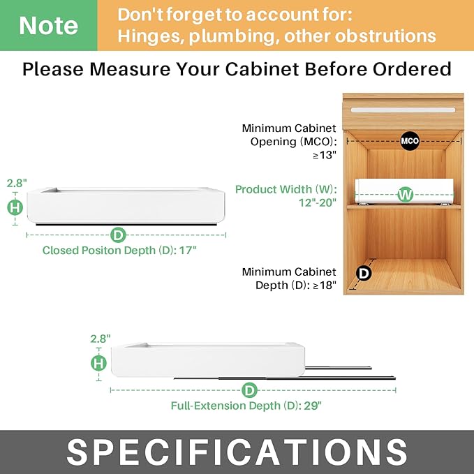 Pull out Cabinet Organizer, 6-pack, Expandable(12"-20") Heavy Duty Slide out Drawers Fixed with Adhesive Nano Film for Pots, Roll out Shelf Storage for Kitchen Base Cabinet Organization(3 Rails)