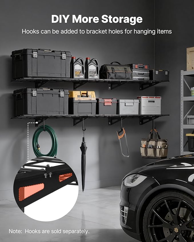 VEVOR 2-Pack Heavy Duty Garage Wall Shelving, 1 x 6 ft Steel Wall Mounted Shelving Unit, 12 x 72 Inch Per Shelf Floating Storage Metal Rack for Garage with 600 lbs Total Weight Capacity