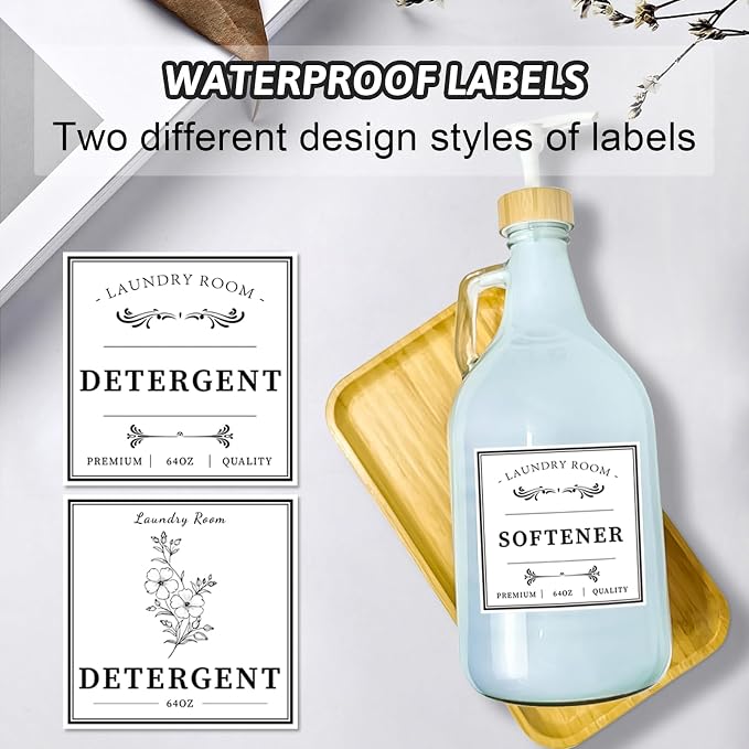 2 Pcs Glass Laundry Detergent Dispenser Bottle, Liquid Laundry Soap Dispenser for Laundry Room, 64oz Detergent Bleach Softener Dispenser for Farmhouse Decor, Includes Bamboo Pumps Tray Funnel Labels