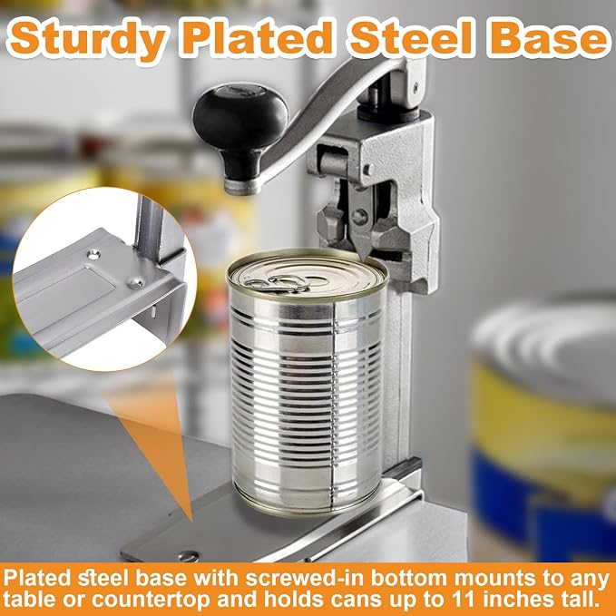 Commercial Can Opener Heavy Duty, Manual Tabletop Can Opener with 2 Blades | Industrial Can Opener Fits Big 10 Cans Up to 11" Tall, Plated Steel Base, for Restaurants Hotels Bars Kitchens