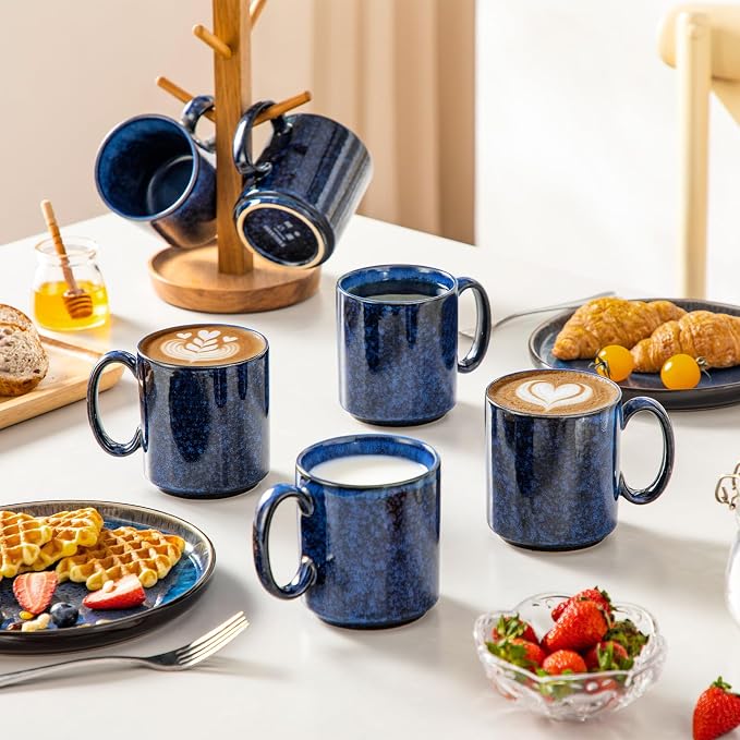 vancasso STARRY Ceramic Coffee Mugs Set of 6, 16 oz Large Coffee Cups for Latte, Cappuccino, Tea & Hot Cocoa, Artisan Modern Style for Coffee Bar, Home & Kitchen, Microwave & Dishwasher Safe, Blue