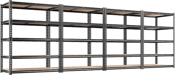 REIBII 4 Pack Storage Shelves,5 Tier Heavy Duty Metal Garage Shelving | 5 Tier Freestanding Metal Shelving,2400 LBS Per Unit,72"H x 36"W x 16"D Each,Adjustable for Warehouses,Stockrooms & Retail