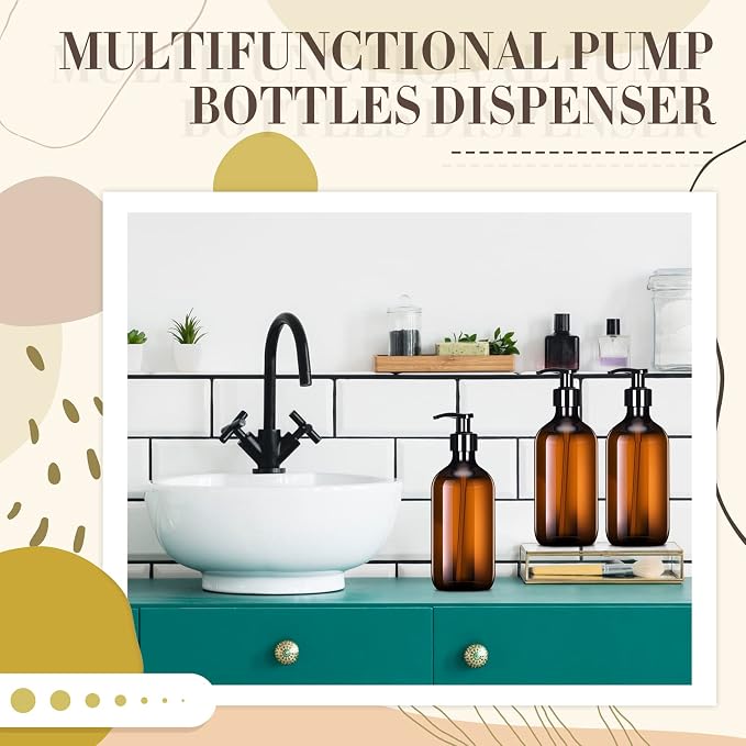 Tessco for you 24 Pcs Amber Soap Dispenser 17 oz Empty Plastic Pump Bottles Refillable Shampoo Container for Hand Sanitizer Soap Lotion Body Wash Conditioner Bathroom Travel