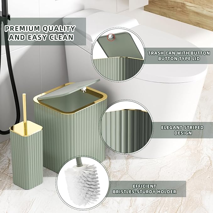 XLHOMO Bathroom Accessories Set - 25PC Sage Green Bathroom Set, Bathroom Set with Shower Curtain and Rugs, Sage Green Shower Curtain Set, Bathroom Accessory Set, Trash Can & Soap Dispenser