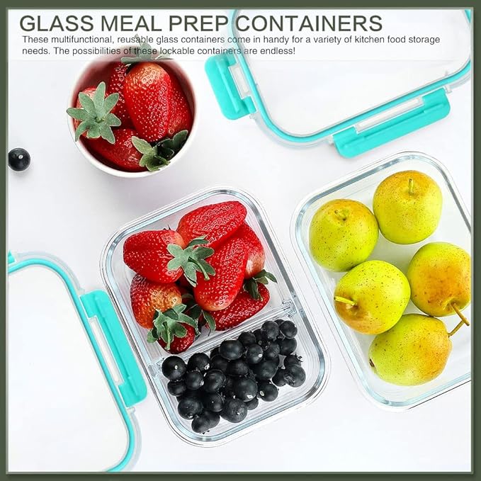 10 Packs 30 oz Glass Meal Prep Containers with Lids, Green | Glass Food Storage Containers, Airtight Lunch Bento Boxes, Microwave, Oven, Freezer and Dishwasher