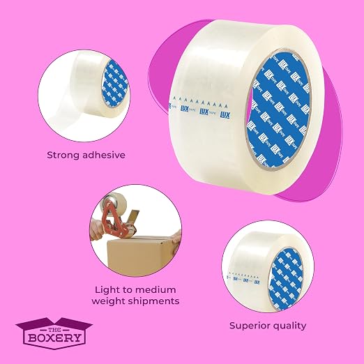 The Boxery 2" x 110 Yards Clear Packing Tape – 36 Roll Carton – Warehouse Grade Adhesive for Shipping, Moving & Packaging – Standard Strength 1.85 Mil Box Sealing Tape