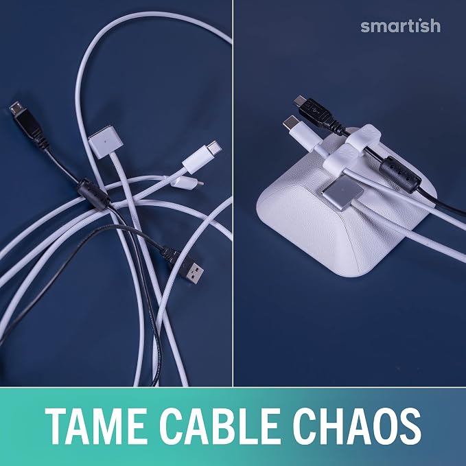 Smartish® Magnetic Cord Holder - Cable Wrangler Organizer with Magnet Clips for Charger Management on Desktop, Nightstand for USB-C + Lightning - Snow Day White