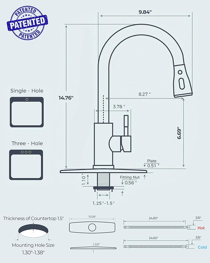 FORIOUS Kitchen Faucets with Pull Down Sprayer, Brushed Nickel, High Arc Single Handle Classic Stainless Steel Sink Faucet 1 or 3 Hole, Suitable for Farmhouse Camper Laundry Rv Bar