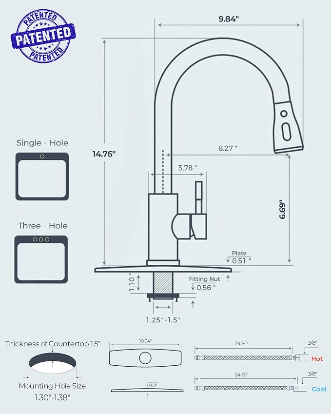 FORIOUS Black Kitchen Faucet with Pull Down Sprayer, High Arc Single Handle Classic Stainless Steel Sink Faucet 1 or 3 Hole, Suitable for Farmhouse Camper Laundry Rv Bar