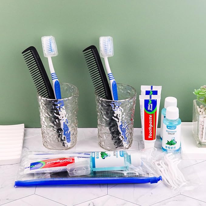 50 Set Travel Toothbrush Kit Bulk,Disposable Toothbrush with Toothpaste Set with Mouthwash,Toothpaste,Cover,Comb,Zip Bag,Floss Picks,Toothbrushes Set for Homeless,Travel
