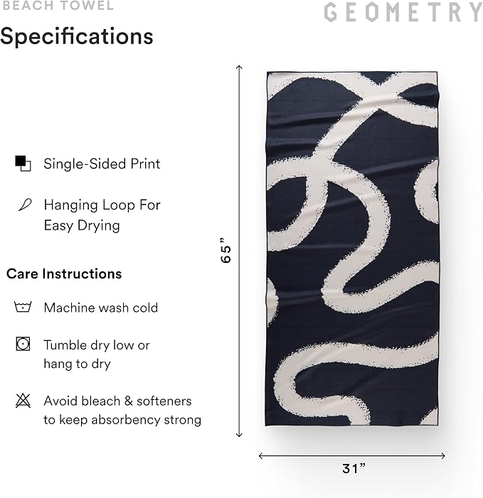 GEOMETRY Micro-Loop Beach Towel – Spring & Summer Collection – Quick-Dry, Sand-Resistant, Ultra-Absorbent Compact Towel for Beach & Travel (Wind Down)