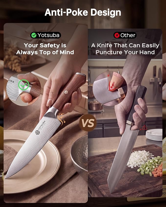YOTSUBA 7PCS Japanese Kitchen Knife Set with Genuine Natural Rosewood Ergonomic Handle & Gift Box, Professional Ultra Sharp High Carbon Stainless Steel Knives for Cooking