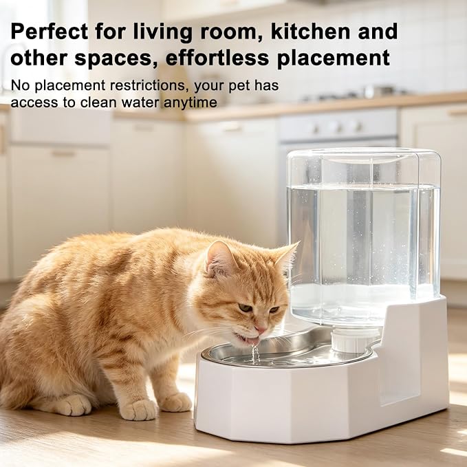 Sfozstra 4L Stainless Steel Gravity Water Dispenser:Cat Bowl | Stainless Steel, for Dogs & Cats, Bedroom Kitchen Corner Crate Area, No Electricity Required, Easy to clean