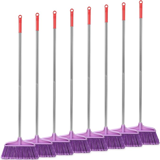 Lasnten Lasnten 8 Pack Heavy Duty Broom for Indoor Outdoor 49 Inches Commercial Broom with Stainless Steel Detachable Long Handle Commercial Cleaning Tools for Home Garage Office Patio Floor, Purple