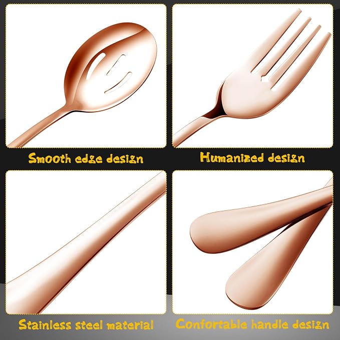 Thenshop 30 Pcs Serving Utensils Set Stainless Steel Flatware Serving Set Include Large Spoons Slotted Spoons Forks Soup Ladle Pie Server and Tongs for Buffet Catering Party Restaurant(Rose Gold)