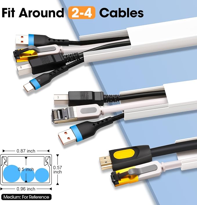 YesBes 116in Cord Hider Kit, Cord Covers for Wires on Wall, Paintable Cable Raceway, Cord Hider for Wall Mount tv, tv Cable Hider Wall kit, Wire Covers for Cords, W0.96in X H0.57in, White