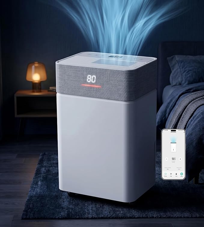 Uthfy 4000 Sq. Ft. Dehumidifier w/WiFi for Basement, Max 55 Pints/D Dehumidifiers with Drain Hose, 24-H Timer, Child Lock, Auto Defrost, Intelligent Humidity Control for Bathroom, Bedroom, Home