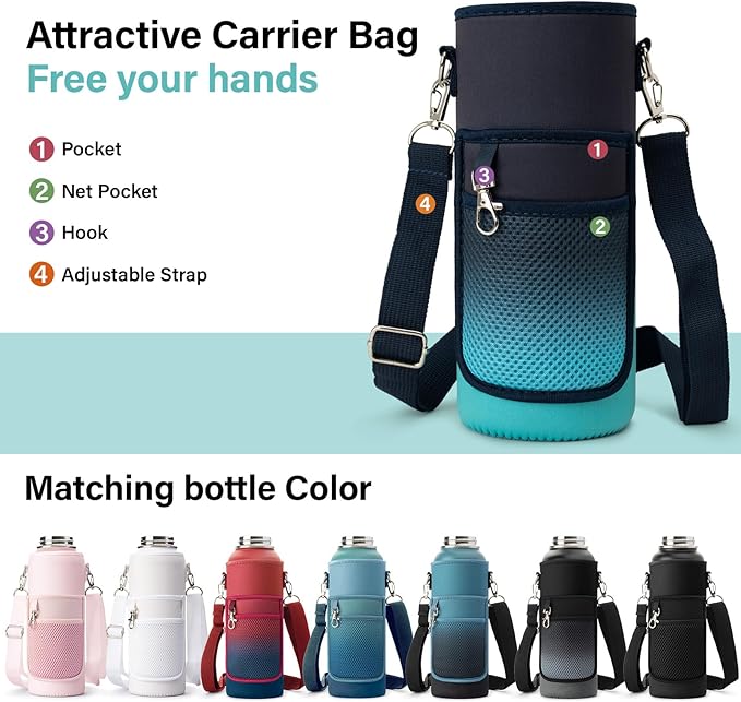 DYSANKY Insulated Water Bottle | Thickened Stainless Steel Vacuum Metal | Portable Sports Water Jug for Gym and Hiking with Straw, Carrier Bag, Handle Strap | BPA-Free 40 oz