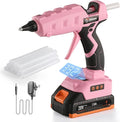 Full Size Cordless Glue Gun, GoGonova 20V Temp Adjust LCD Digital Display Fast Heating Accurate Dual Temp, Dripless Full Size Heavy Duty Hot Gun Kit with 12 Pcs Sticks (Battery Included)