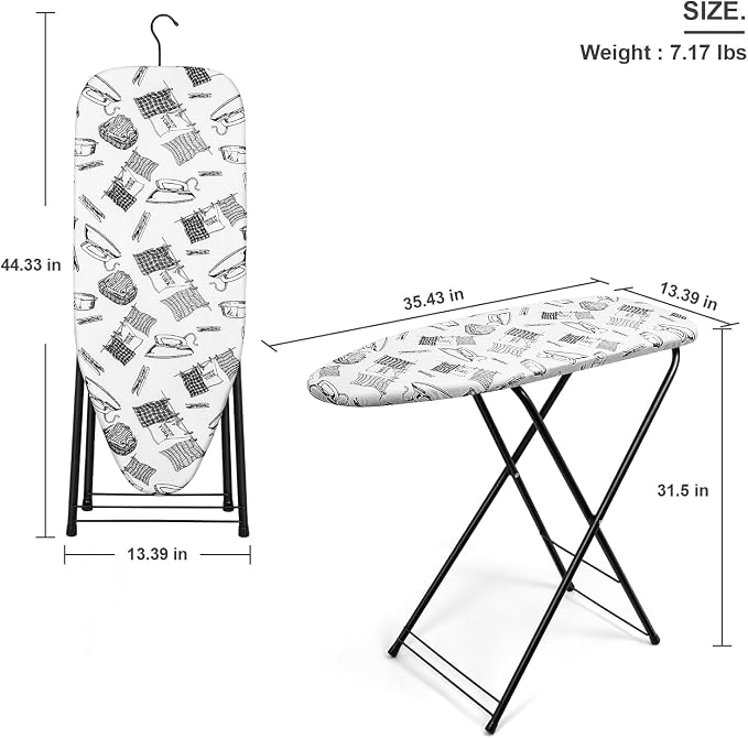 Duwee 13"×35" Ironing Board Small with Heat Resistant Cover Thicken Padding | Folding Compact Ironing Board,Light Weight,Easy to Storage