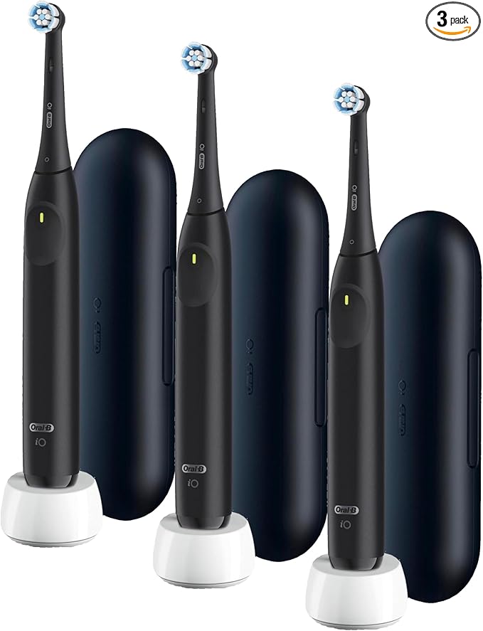 Oral-B Rechargeable Electric Toothbrush, iO Limited Simple Clean, 3 Cleaning Modes, Automatic Pressure Sensor to Protect Gums, Travel Case, Night Black (Pack of 3)