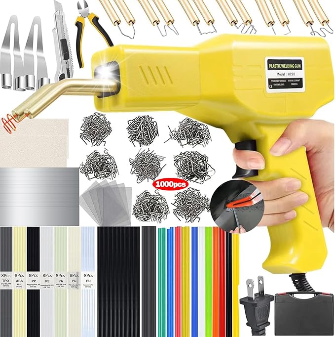 220W Plastic Welder,2 in 1 Plastic Welding Kit 1000PCS Hot Staples Plastic Repair Kit With 100PCS Plastic Welding Rods Car Bumper Repair Kit for Most Plastic Repair