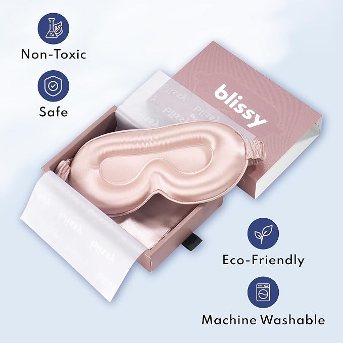 Blissy Silk Sleep Mask Profile - 100% Pure Mulberry Silk 22 Momme 6A Fibers Silk Eye Sleeping Mask for Women & Men for Total Blackout - Blindfold Silk Sleep Mask Side Sleeper Eye Cover (Pink)