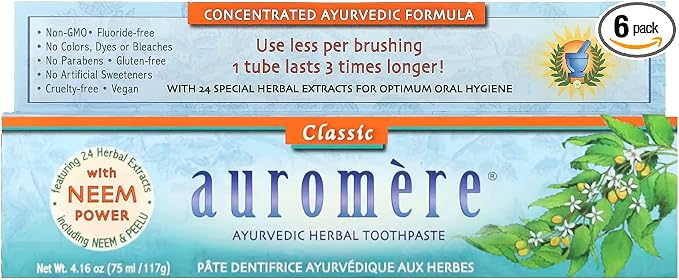 Auromere Ayurvedic Herbal Neem & Clove Toothpaste - Classic Licorice, 6 Pack