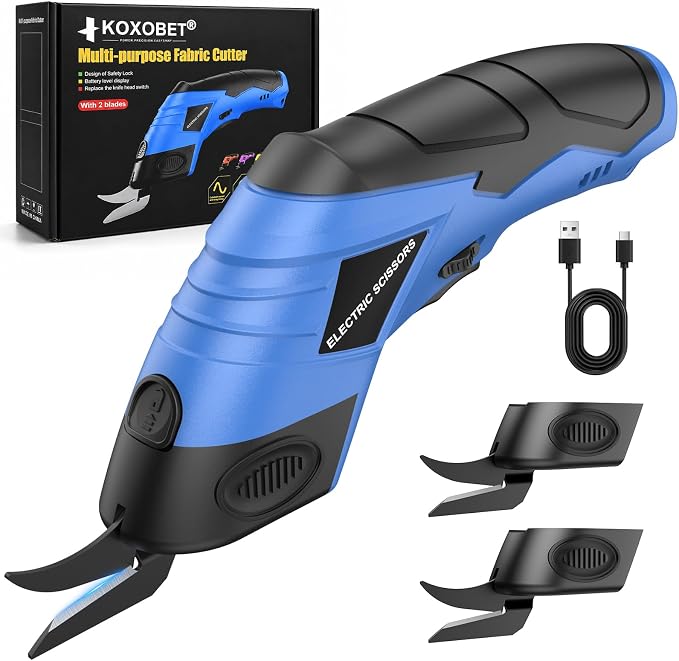 2026 Upgrade Cordless Electric Scissors Cardboard Cutter with 2 Type Blades Rechargeable Powerful Shears Cutting Tool for Fabric Electric Chop Saw Leather Felt with Charger Blue